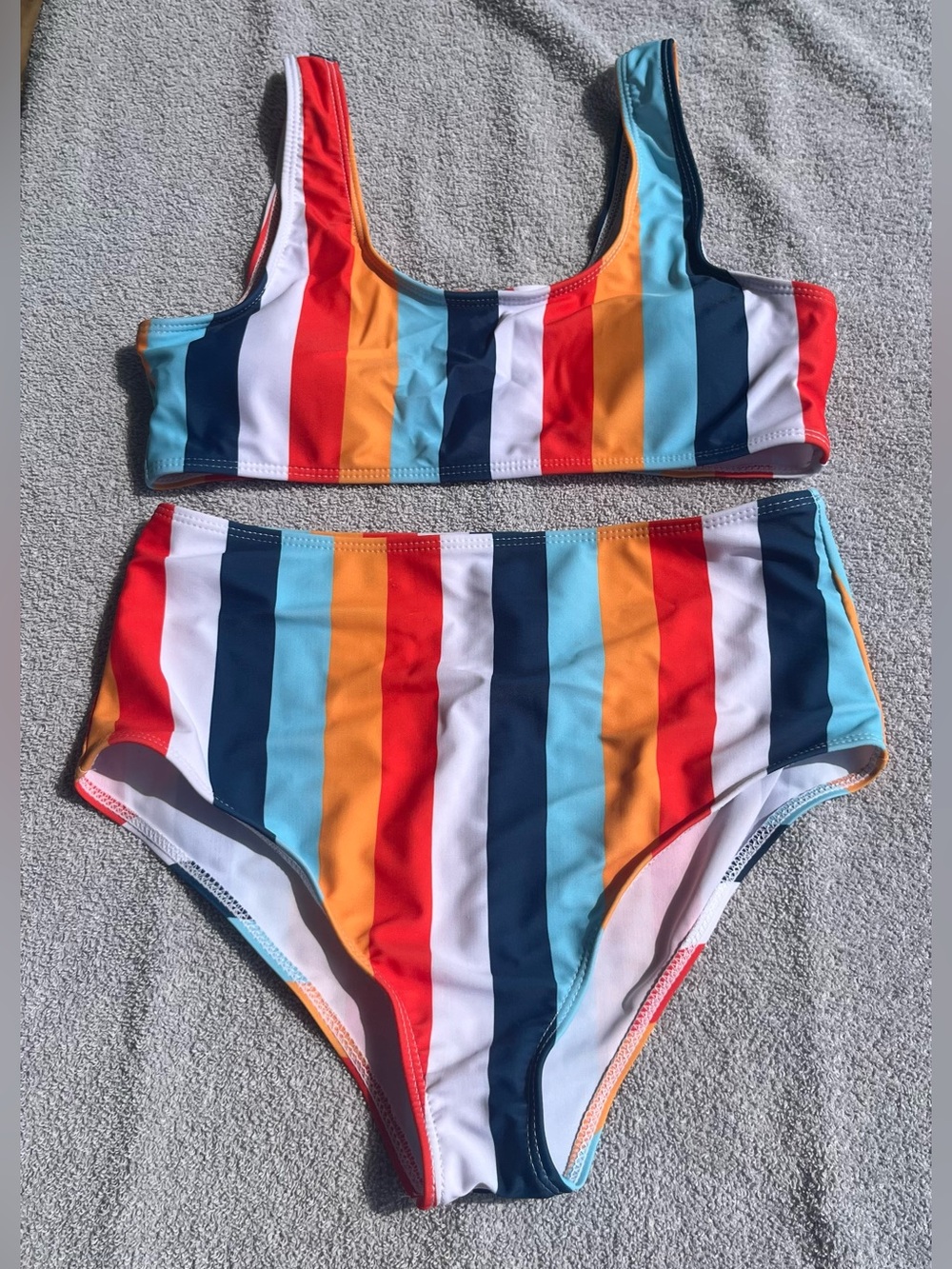 SHEIN Red Orange Yellow Blue Multi-Stripe High-Waist Bikini